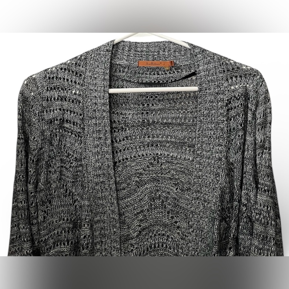 Belldini Open‎ Knit Cardigan Small Gray White Lightweight Long Sleeve - Picture 3 of 7